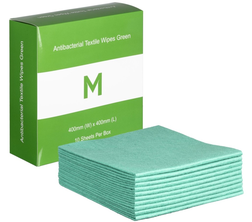 [MPH27416] Antibacterial Textile Wipes - Green, 400mm x 400mm, 140gsm (Pack of 10 Sheets)