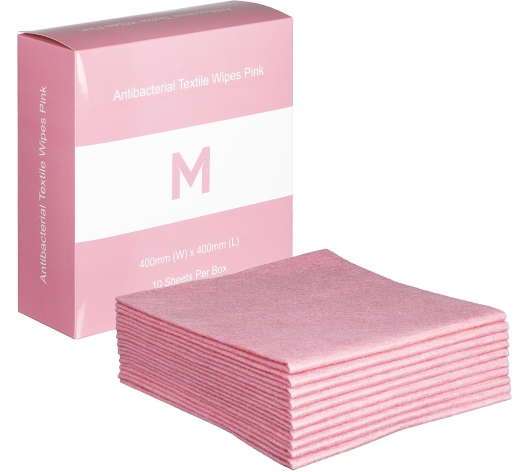 [MPH27417] Antibacterial Textile Wipes - Pink, 400mm x 400mm, 140gsm (Pack of 10 Sheets)