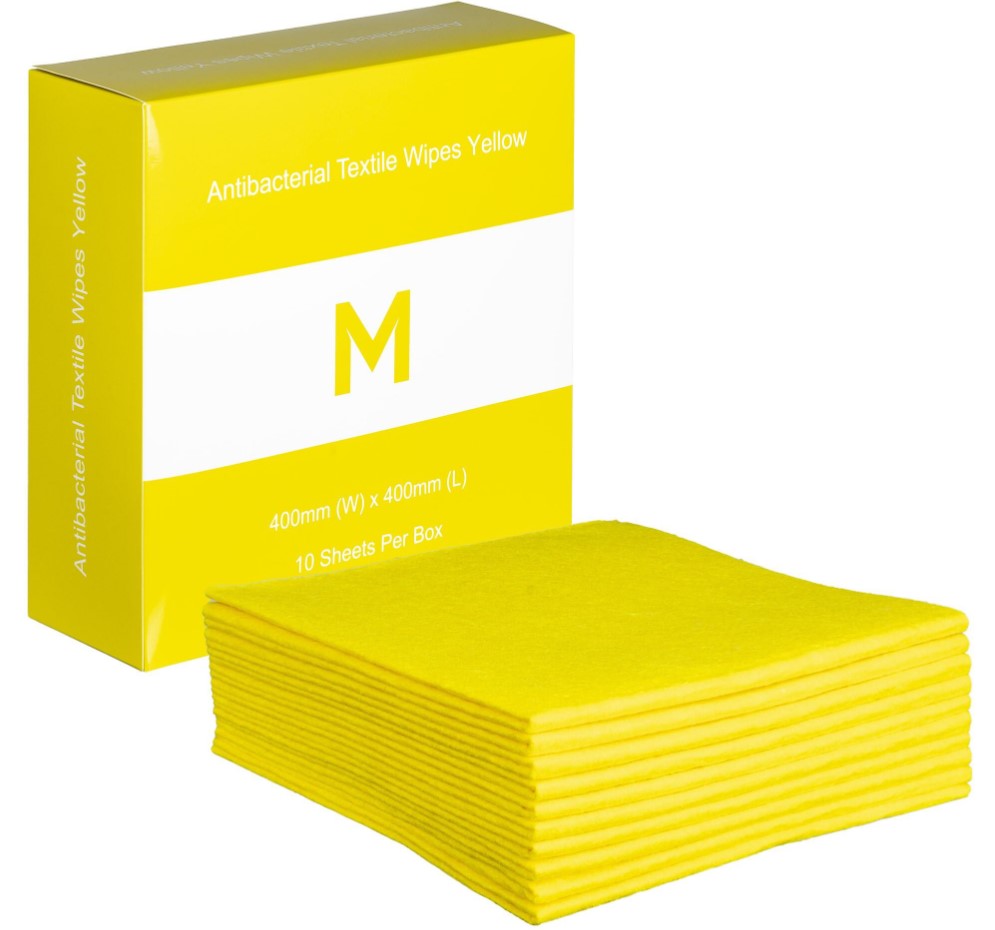 [MPH27418] Antibacterial Textile Wipes - Yellow, 400mm x 400mm, 140gsm (Pack of 10 Sheets)