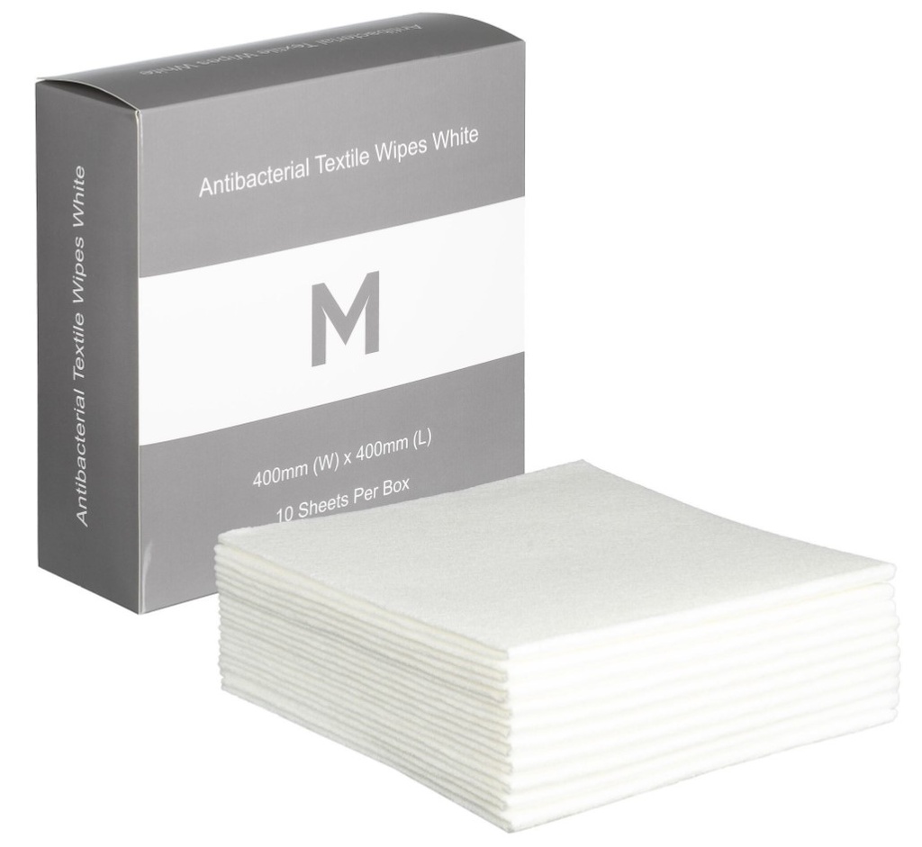 Antibacterial Textile Wipes - White, 400mm x 400mm, 140gsm (Pack of 10 Sheets)
