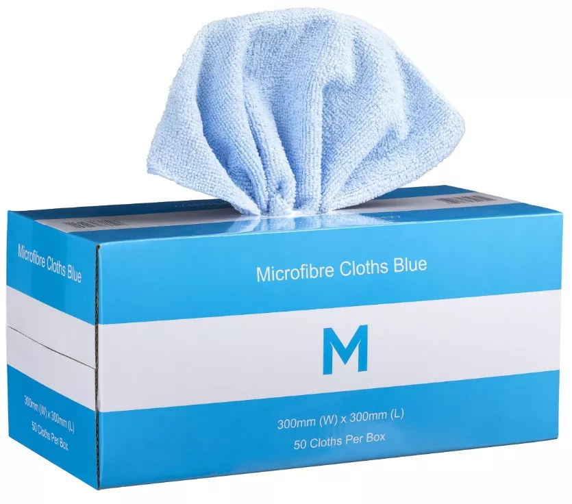 Dispenser Microfibre Cloths - Blue, 300mm x 300mm, 185gsm (Pack of 50 Cloths)