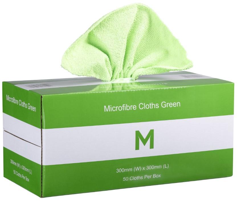 Dispenser Microfibre Cloths - Green, 300mm x 300mm, 185gsm (Pack of 50 Cloths)
