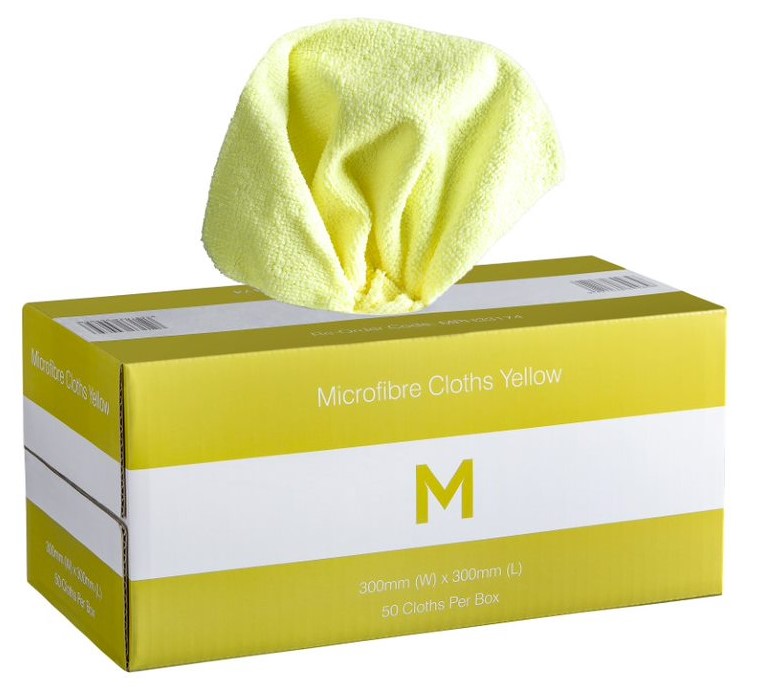 Dispenser Microfibre Cloths - Yellow, 300mm x 300mm, 185gsm (Pack of 50 Cloths)