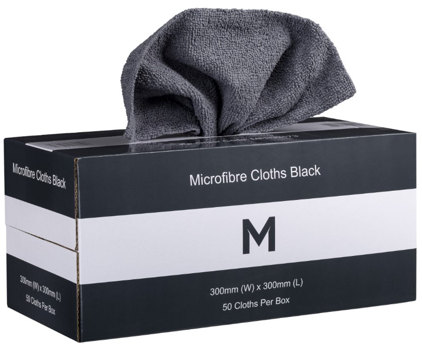 Dispenser Microfibre Cloths - Black, 300mm x 300mm, 185gsm (Pack of 50 Cloths)