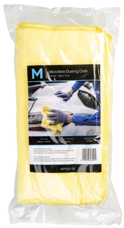Microfibre Dusting Cloth - Yellow, 400mm x 400mm, 200gsm (Pack of 10 Cloths)