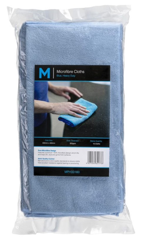 Microfibre Cloths - Blue, 400mm x 400mm, 350gsm *70% Polyester / 30% Polyamide (Box of 50 Cloths)