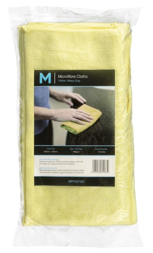 Microfibre Cloths - Yellow, 400mm x 400mm, 350gsm (Box of 50 Cloths)