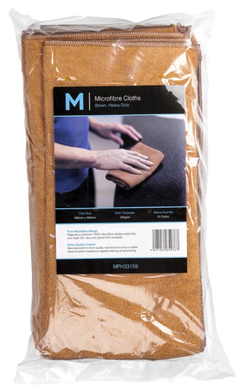 Microfibre Cloths - Brown, 400mm x 400mm, 350gsm (Box of 50 Cloths)