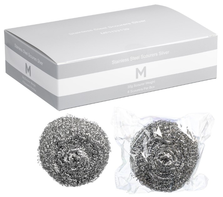 [MPH33139] Stainless Steel Scourer - Silver, 30g Weight *Individually Wrapped (Box of 60 Scourers)