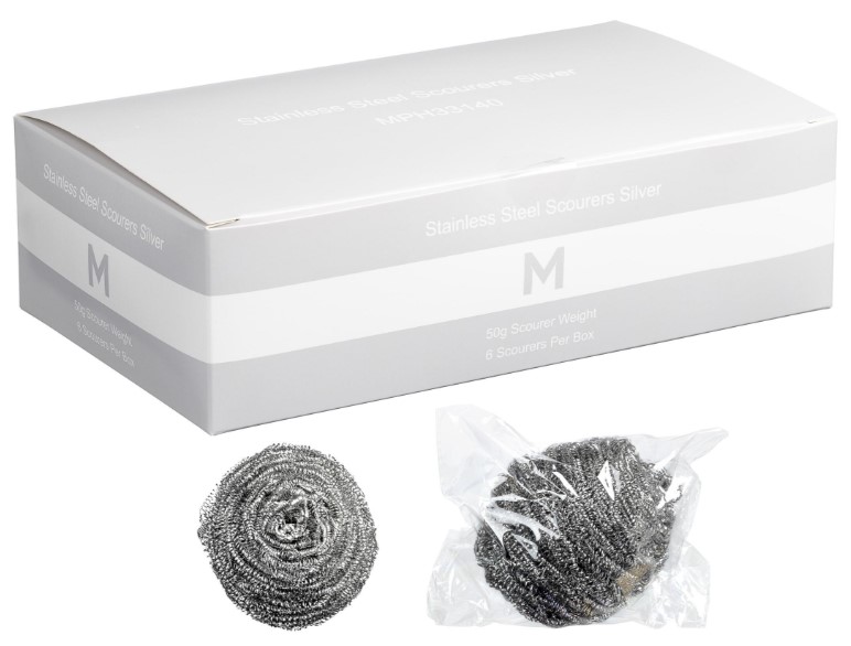 [MPH33140] Stainless Steel Scourer - Silver, 50g Weight *Individually Wrapped (Box of 60 Scourers)
