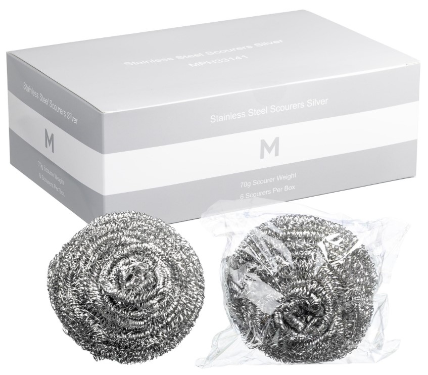 Stainless Steel Scourer - Silver, 70g Weight *Individually Wrapped (Box of 60 Scourers)