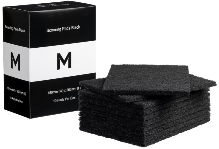 Regular Scouring Pads - Black, 150mm x 200mm x 8mm *Extra Heavy Duty (Box of 80 Pads)