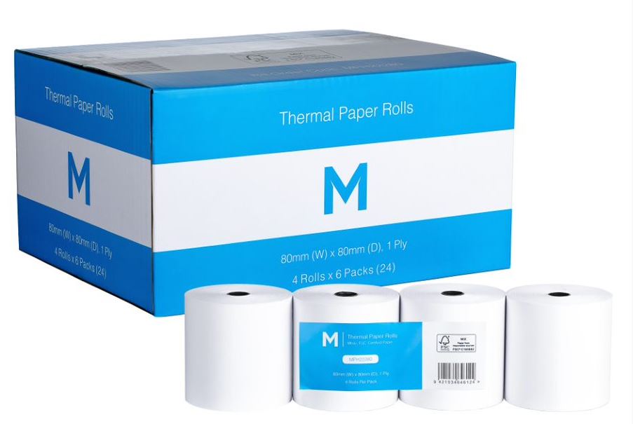Thermal Paper Roll - White, 80mm x 80mm, 1 Ply, FSC® Mix *Cash Register (Box of 24 Rolls)