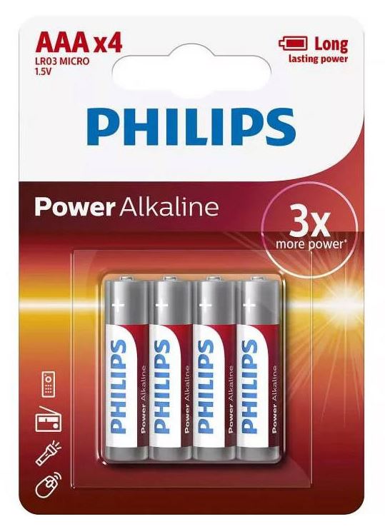 [MPH34680] Philips Power Alkaline Battery - Red, AAA (Pack of 4 Batteries)