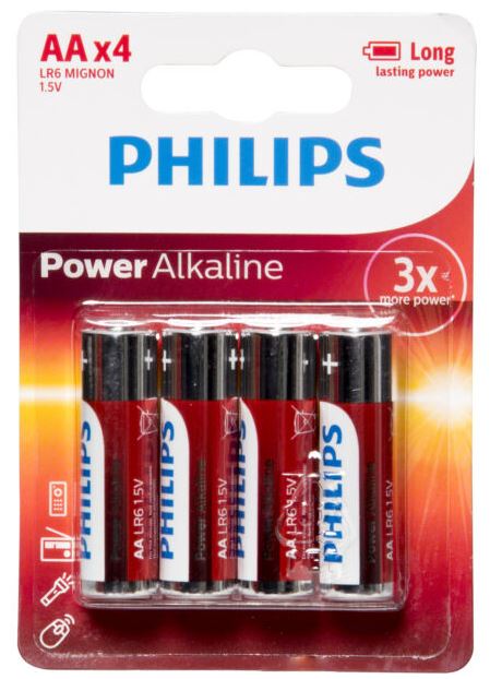 [MPH34685] Philips Power Alkaline Battery - Red, AA (Pack of 4 Batteries)