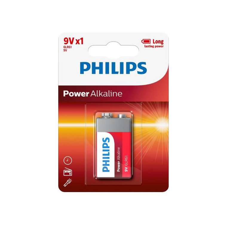 [MPH34690] Philips Power Alkaline Battery - Red, 9V Size (Pack of 1 Battery)