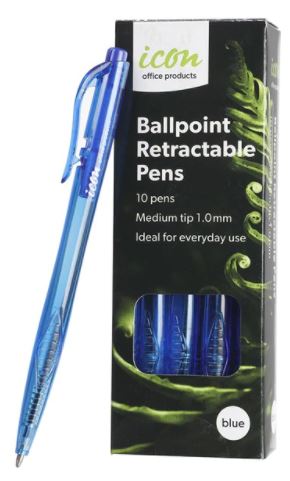 [MPH34926] Icon Ball Point Pen - Blue, Medium 1.0mm Tip (Pack of 10 Pens)