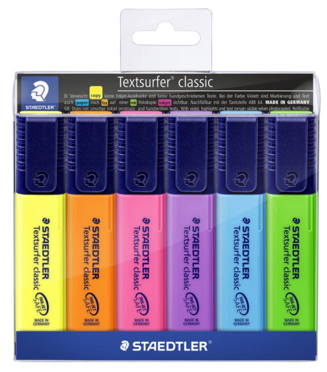 [MPH34876] Staedtler Classic Highlighter - Assorted, Chisel Tip (Pack of 6 Highlighters)