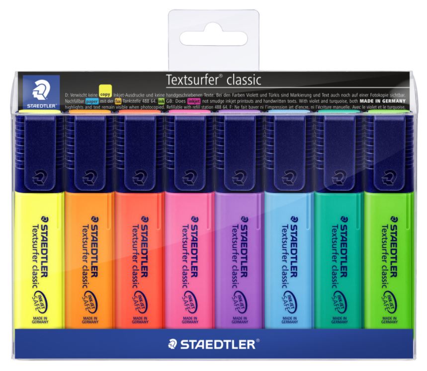 [MPH34877] Staedtler Classic Highlighter - Assorted, Chisel Tip (Pack of 8 Highlighters)