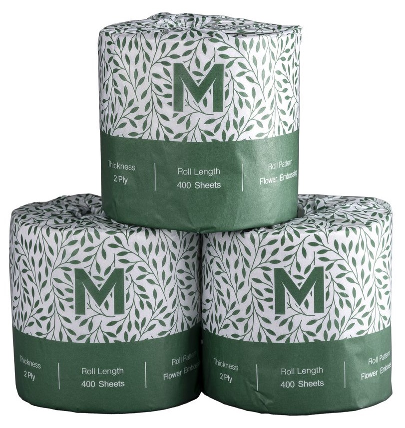 Recycled Wrapped Toilet Tissue Boxed - White, 2 Ply, 400 Sheets, FSC® Recycled (Box of 48 Rolls)