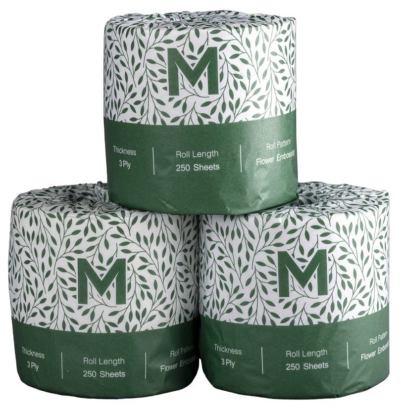 Recycled Wrapped Toilet Tissue Boxed - White, 3 Ply, 250 Sheets, FSC® Recycled (Box of 48 Rolls)