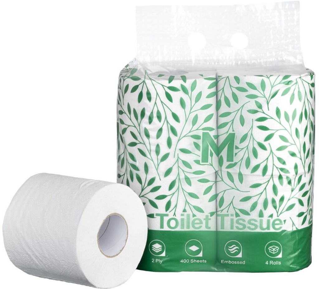 [MPH27188] Recycled Unwrapped Toilet Tissue Boxed - White, 2 Ply, 400 Sheets, 4 Pack, FSC® Recycled (Box of 48 Rolls)