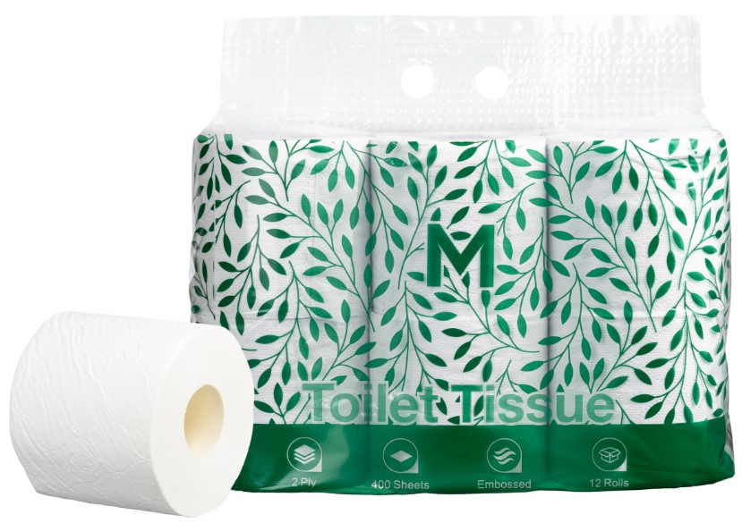 Recycled Unwrapped Toilet Tissue Boxed - White, 2 Ply, 400 Sheets, 12 Pack, FSC® Recycled (Box of 48 Rolls)