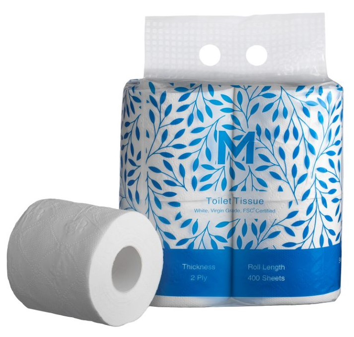 [MPH27210] Unwrapped Toilet Tissue Boxed - White, 2 Ply, 400 Sheets, 4 Pack, FSC® Mix (Box of 48 Rolls)