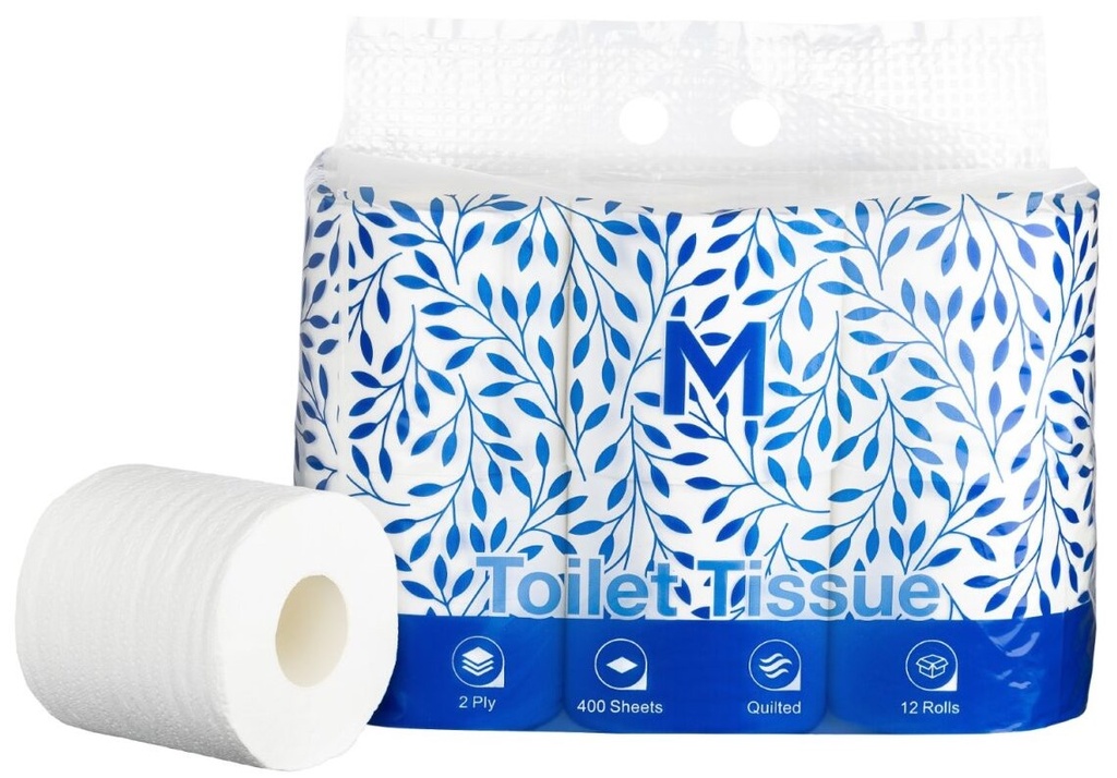 [MPH27215] Unwrapped Toilet Tissue Boxed - White, 2 Ply, 400 Sheets, 12 Pack, FSC® Mix (Box of 48 Rolls)