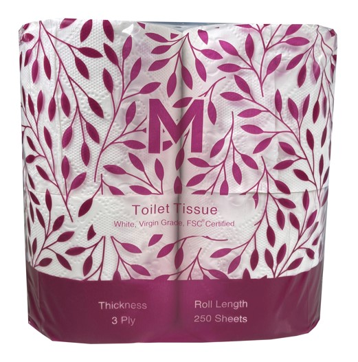 Luxury Unwrapped Toilet Tissue Boxed - White, 3 Ply, 250 Sheets, 4 Pack, FSC® Mix (Box of 48 Rolls)