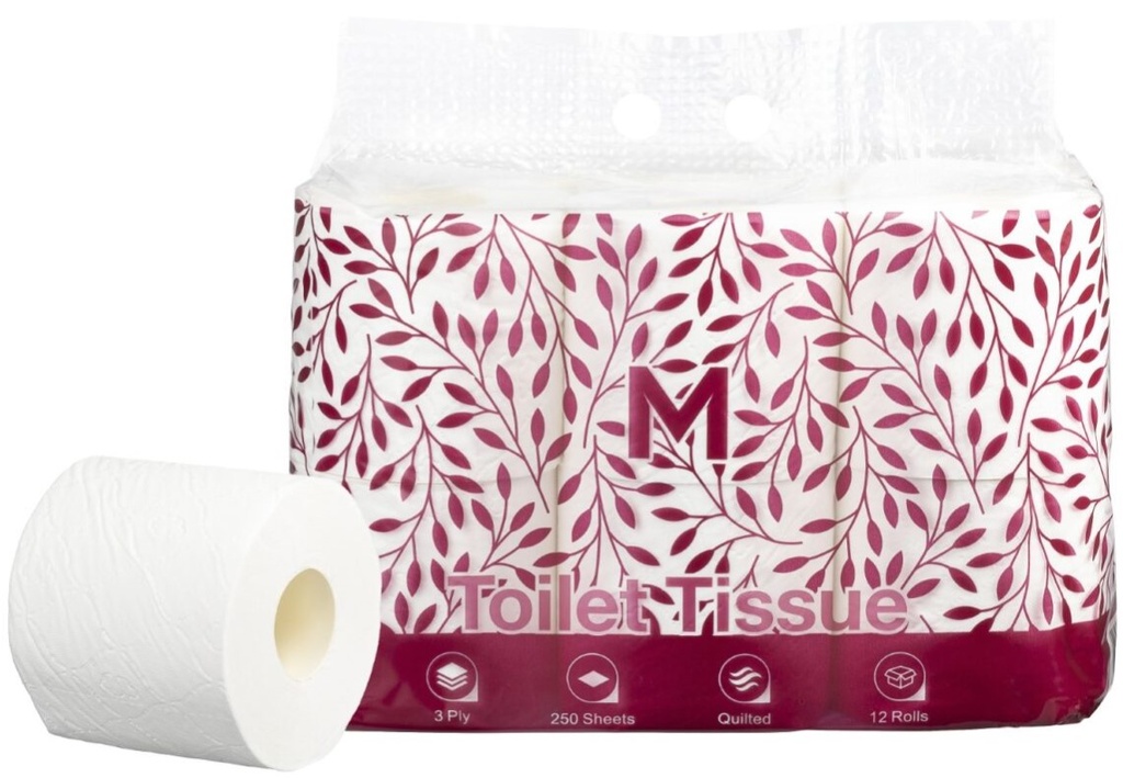 [MPH27237] Luxury Unwrapped Toilet Tissue Boxed - White, 3 Ply, 250 Sheets, 12 Pack, FSC® Mix (Box of 48 Rolls)