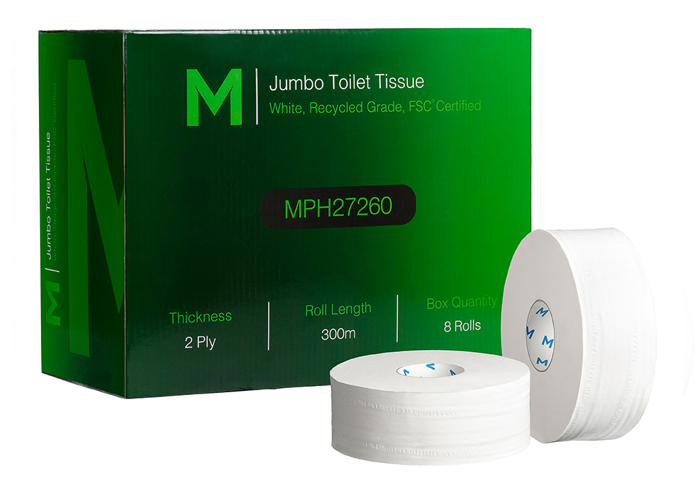 [MPH27260] Recycled Jumbo Toilet Tissue Boxed - White, 2 Ply, 300m, FSC® Recycled (Box of 8 Rolls)