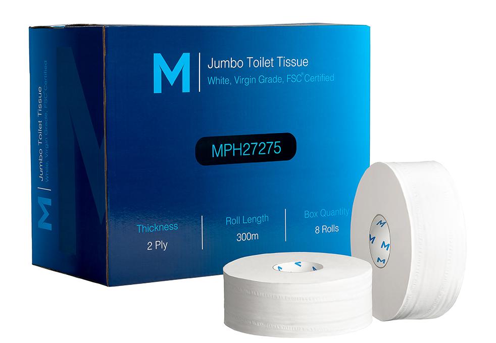 Virgin Jumbo Toilet Tissue Boxed - White, 2 Ply, 300m, FSC® Mix (Box of 8 Rolls)