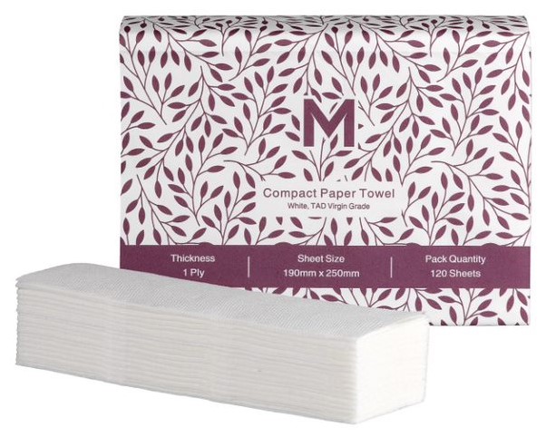Luxury TAD Compact Paper Towel - White, 1 Ply, 190mm x 250mm, FSC® Mix (Box of 2400 Sheets)