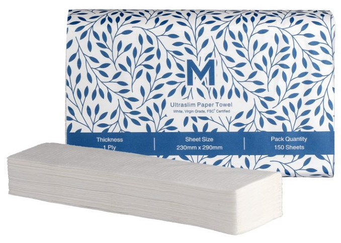 Ultraslim Paper Towel - White, 230mm x 290mm, 1 Ply, FSC® Mix (Box of 3000 Sheets)
