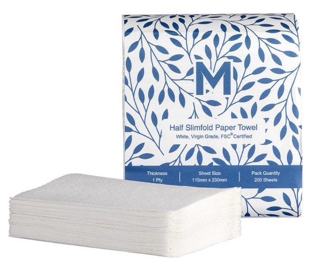 Half Slimfold Paper Towel - White, 115mm x 230mm, 1 Ply, FSC® Mix (Box of 8000 Sheets)