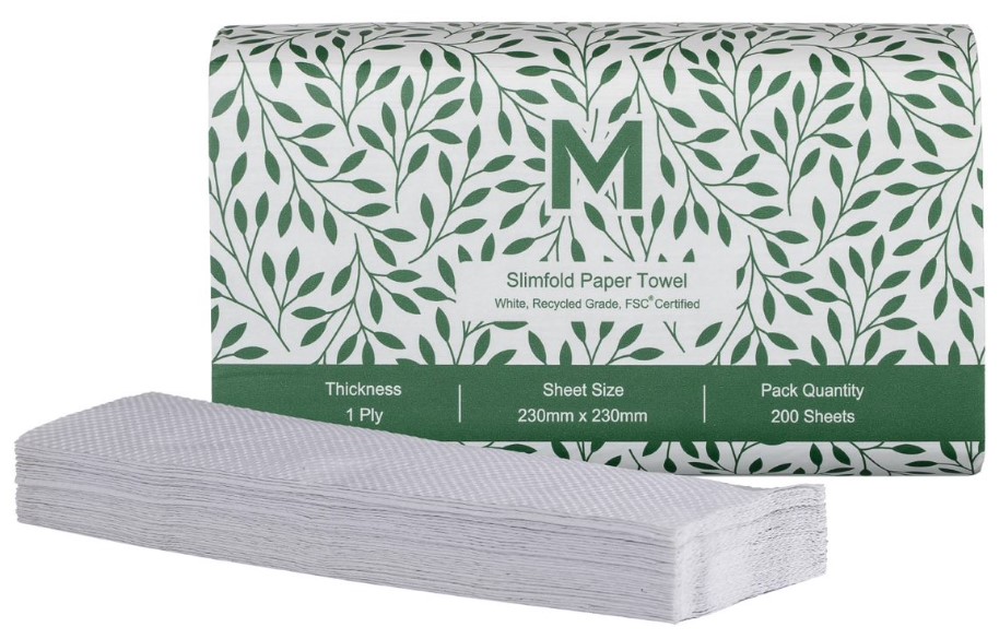 Recycled Slimfold Paper Towel Boxed - White, 230mm x 230mm, 1 Ply, FSC® Recycled (Box of 4000 Sheets)