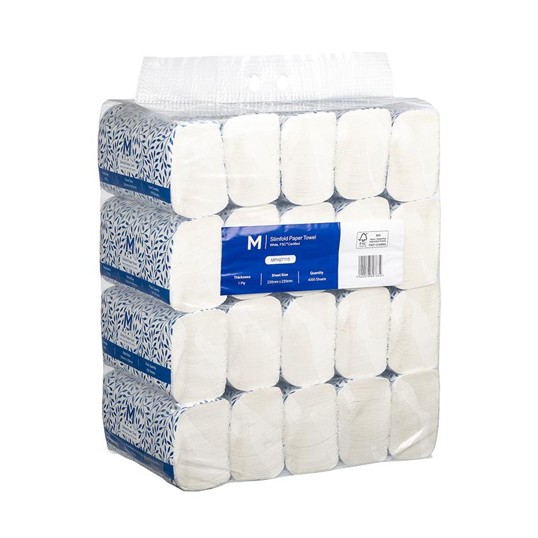 Slimfold Paper Towel Bale - White, 230mm x 230mm, 1 Ply, FSC® Mix (Bale of 4000 Sheets)
