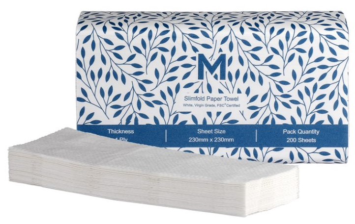 Slimfold Paper Towel Boxed - White, 230mm x 230mm, 1 Ply, FSC® Mix (Box of 4000 Sheets)