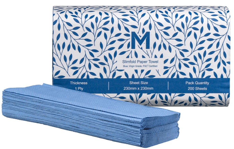Slimfold Paper Towel Boxed - Blue, 230mm x 230mm, 1 Ply, FSC® Mix (Box of 4000 Sheets)