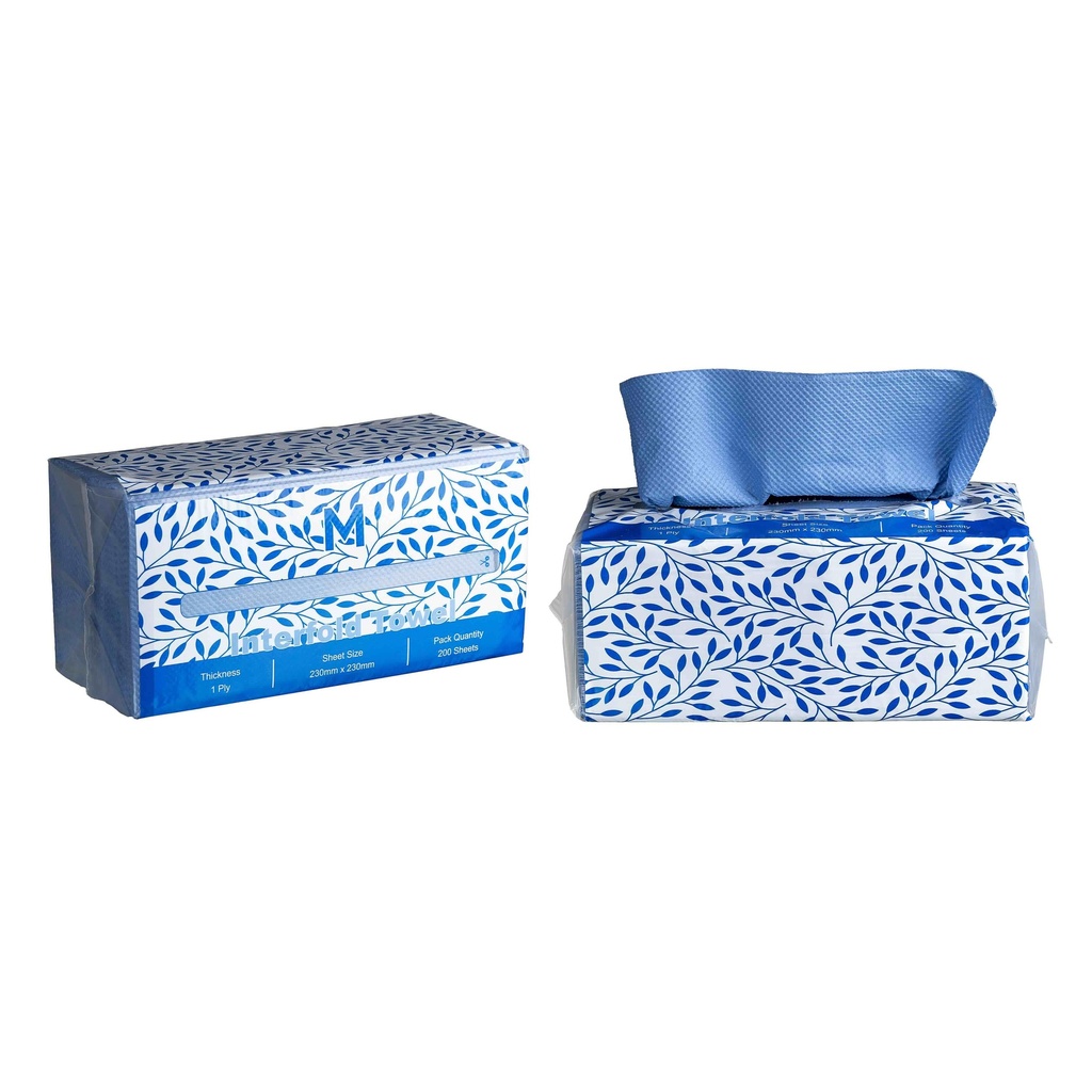 Interfold Paper Towel - Blue, 230mm x 230mm, 1 Ply, FSC® Mix (Box of 3000 Sheets)