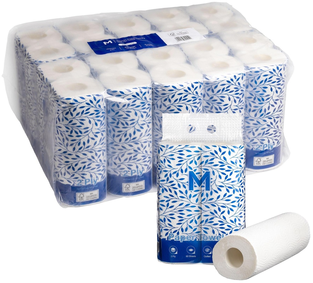 [MPH27262] Kitchen Paper Towels - White, 272mm x 226mm, 2 Ply, 120 Sheets, FSC® Mix *Perforated (Box of 12 Rolls)