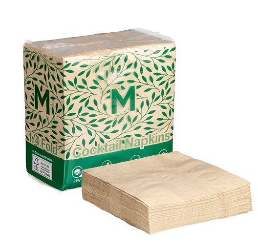 [MPH38425] Embossed Cocktail Napkins 1/4 Fold - Brown, 240mm x 240mm, 2 Ply, FSC® Recycled (Box of 2000 Napkins)