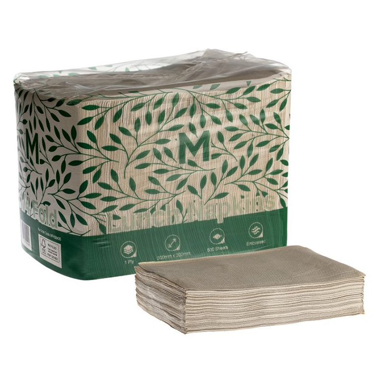 Embossed Lunch Napkins 1/4 Fold - Brown, 300mm x 300mm, 1 Ply, FSC® Recycled (Box of 3000 Napkins)
