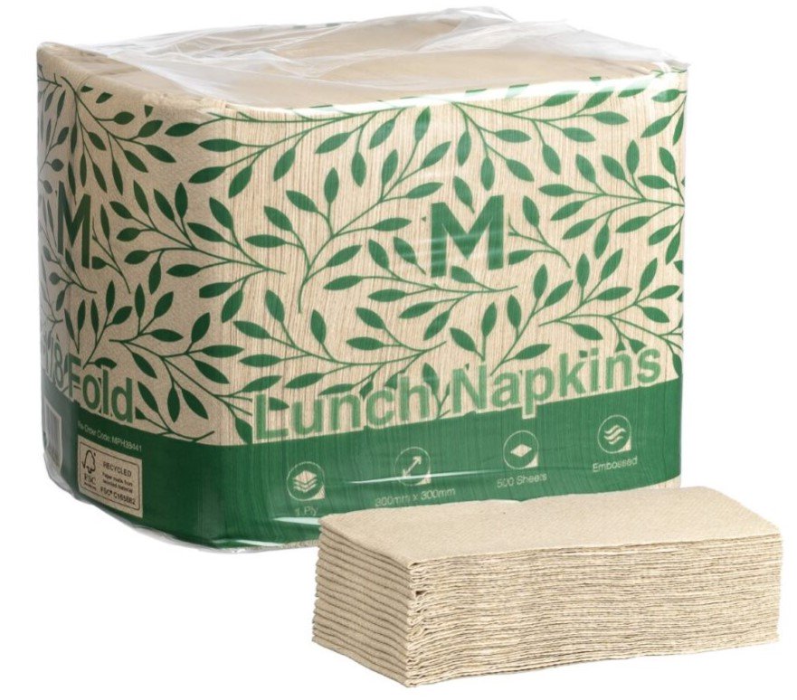 Embossed Lunch Napkins 1/8 Fold - Brown, 300mm x 300mm, 1 Ply, FSC® Recycled (Box of 3000 Napkins)