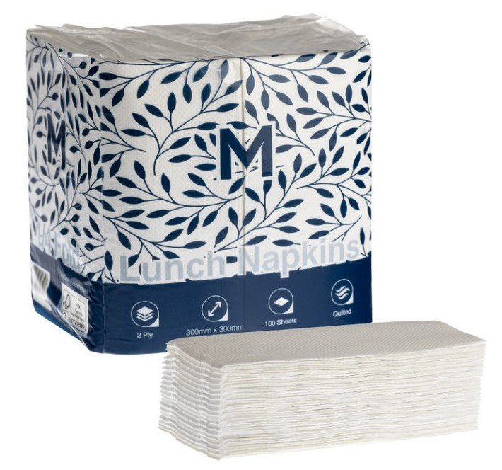 Quilted Lunch Napkins 1/4 Fold - White, 300mm x 300mm, 2 Ply, FSC® Mix (Box of 1200 Napkins)