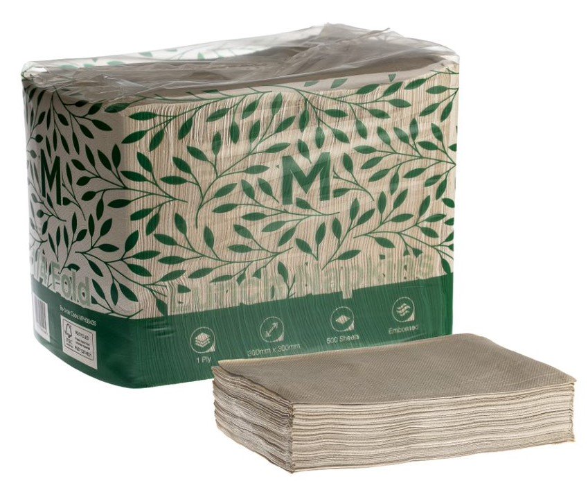 Quilted Lunch Napkins 1/4 Fold - Brown, 300mm x 300mm, 2 Ply, FSC® Recycled (Box of 1200 Napkins)