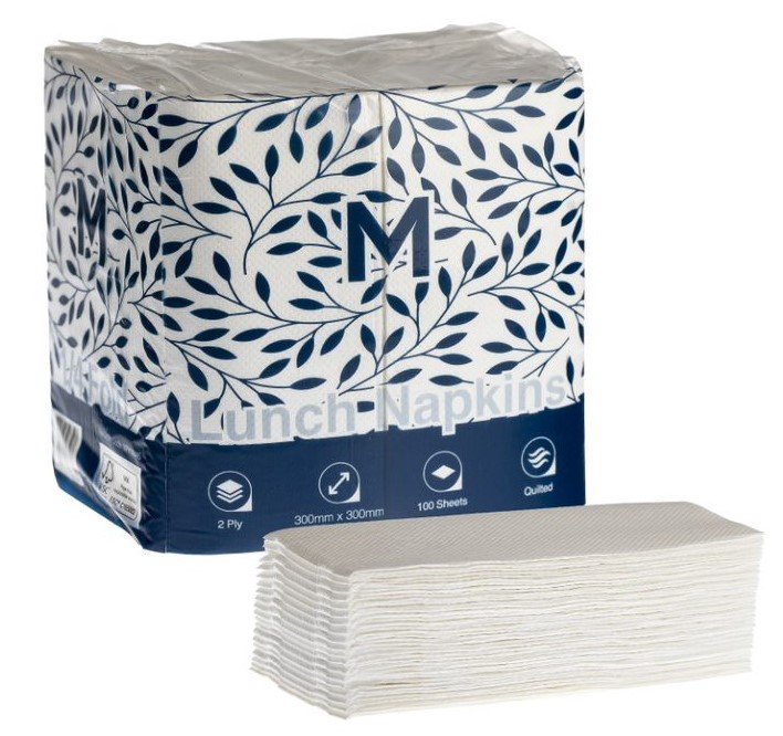 Quilted Lunch Napkins 1/8 Fold - White, 300mm x 300mm, 2 Ply, FSC® Mix (Box of 1200 Napkins)