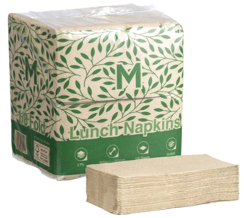 Quilted Lunch Napkins 1/8 Fold - Brown, 300mm x 300mm, 2 Ply, FSC® Recycled (Box of 1200 Napkins)