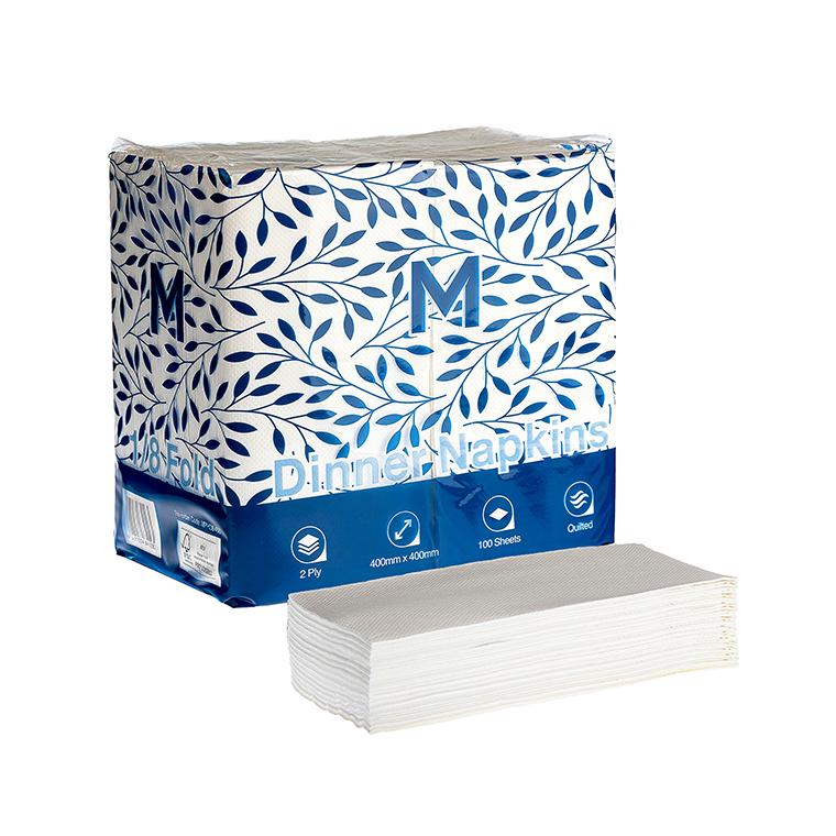 Quilted Dinner Napkins 1/8 Fold - White, 400mm x 400mm, 2 Ply, FSC® Mix (Box of 800 Napkins)